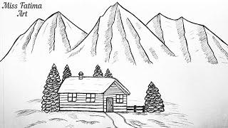 Как нарисовать Зиму легко и просто | Как Нарисовать Зимний Пейзаж Карандашом