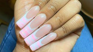 Pink Croc/Snake Print French Tip Polygel  How To Do Snake Print NO BLOOMING GEL