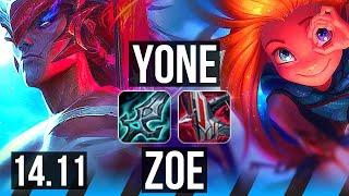 YONE vs ZOE (MID) | 67% winrate, Godlike, 10/3/6 | KR Challenger | 14.11