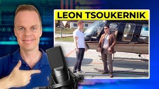 Bet24 Pro Anders Jensen interviews Leon Tsoukernik in front of his helicopter