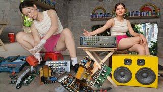 Genius girl repairs and replaces components for burned amplifiers \ 