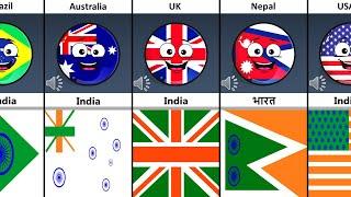 India In Some Countries Language and Flags