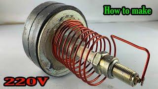 How to make 220Volt free energy generator self running with big two magnet use spark plug #diy