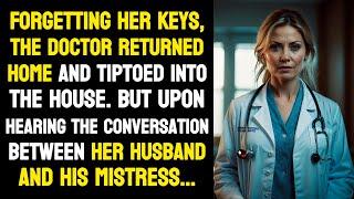 Forgetting her keys, the doctor returned home and tiptoed into the house. But upon hearing...