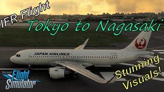 JAL A320neo Airliner IFR Flight | Tokyo to Nagasaki | Stunning Visuals at Ultra Graphics