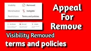 Visibility removed Video | YouTube Community guidelines violates | Appeal to remove violation