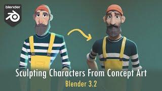 Sculpting a Character Head from Concept Art (Blender 3.2 Tutorial)