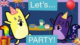 HOW to PLAN a BIRTHDAY PARTY!  | CARTOONS for KIDS in ENGLISH-SPANISH | Gato Rainbow & Gata Moon