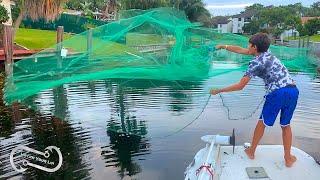 THROWING AN 8 FOOT CAST NET - SO EASY AN 11 YEAR OLD CAN DO IT! Lorenzo catches dozens of shiners