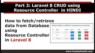 Part 2: How to fetch/retrieve data using Resource Controller in laravel 8 in Hindi - Laravel 8 CRUD