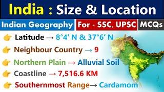 Indian Geography | India : Size & Location | Top MCQs Of Indian Geography | Geography MCQs |