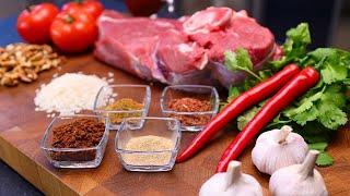 GRILLED MEAT with VEGGIES on a FRYING PAN