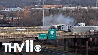 18-wheeler overturns after crashing on Arkansas interstate