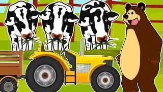 Drive a Tractor to Harvest Fresh Grass for Dairy Cows | Funny Bear Farm, Vehicles Animated