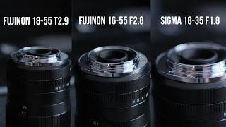 FUJINON 18-55 T2.9 vs. FUJINON 16-55 F2.8 vs. SIGMA 18-35 F1.8