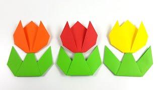 Easy paper Tulip  How to make a paper Tulip Easy origami Tulip Flower Tutorial Paper flower maki