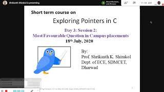 Session-6: Course on Pointers in C (Most Favourable questions in placements) by Shrikanth Shirakol