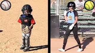 FIRST TIME CATCHING at BASEBALL GAME ️ BIG HIT at SOFTBALL GAME 