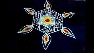 Traditional Friday rangoli design / Star kolam / Trendy Poojaroom kolam /5*3 dots Friday rangoli