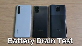 Realme 6i vs Samsung Galaxy M31s vs Poco M2 Pro Battery Drain Test (100-0%)