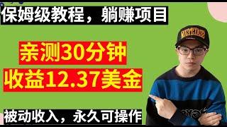 【网赚项目】保姆级教程，躺赚项目，长期被动收入，亲测30分钟，收益12.37美金，零门槛，长期正规，永久可操作！（副业项目100招--32）