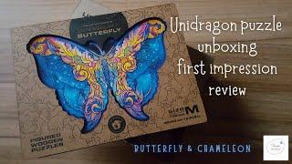 Unidragron jigsaw puzzle – Butterfly and Chameleon – unboxing first impression, review, mounting.