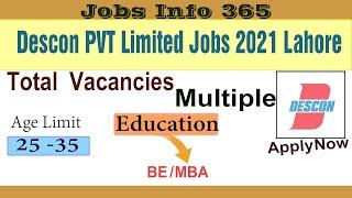 Latest Jobs in Lahore 2021 Today| Descon PVT Limited Jobs 2021 Lahore| Private Jobs in Lahore 2021