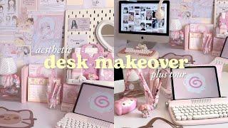 Desk makeover aesthetic  Pinterest, pink, coquette, anime and kpop inspired + desk tour 