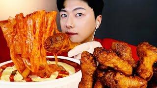 MUKBANG SPICY TTEOKBOKKI HONEY FRIED CHICKEN!! THE BEST COMBINATION Eating Show