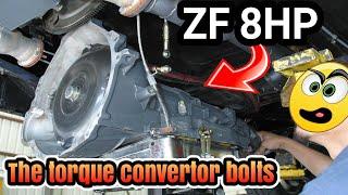 How to replace  Transmission. ZF 8HP Torque Convertor Bolts behind Starter on Chrysler Dodge Charger