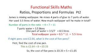 Functional Skills Mathematics Tutorial   Ratios and Proportion part 2