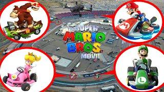 DRONE CATCHES MARIO, LUIGI, PRINCESS PEACH & DK FROM SUPER MARIO BROS MOVIE IN REAL LIFE AT RACEWAY!