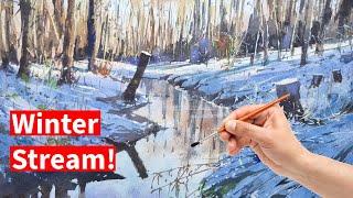 How to Paint a Winter Stream with Snow in Watercolor!