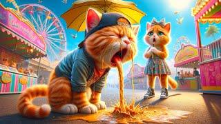 Ginger Cute Cat had Troubles at Luna Park | Food Poisoning   #cat #aicat #cutecat