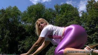 Pretty Women in shiny lycra purple