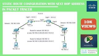 Static Route Configuration With Next-Hop IP Address in Packet Tracer | Networking Academy | #Routing