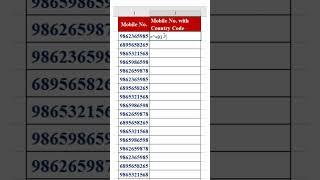 Add country code before the mobile no. #shorts #shortsfeed #exceltricks