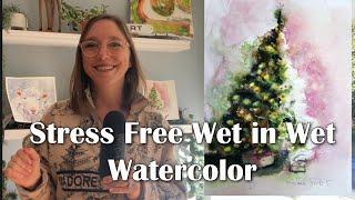 Easy & Fun  Wet in Wet Christmas Tree Watercolor Demo 4 Beginners + Rocket Fuel for Art Improvement