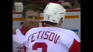 Slava Fetisov scores vs Penguins for Red Wings (1996)