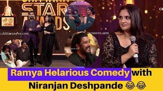 Ramya and Niranjan Deshpande Fun  at Chittara Star Award Show !! Watch Till End.!