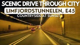 Denmark Before Sunset: Scenic Drive Through Limfjordstunnelen, E45 & Countryside Views