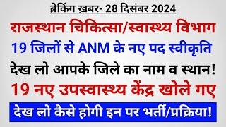 राजस्थान- 19 जिलों से ANM के कई पद स्वीकृति, नए उपस्वास्थ्य केंद्र - देखें आपका जिला/प्रक्रिया/भर्ती