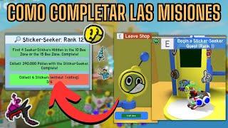 COMO COMPLETAR LAS MISIONES DEL STICKER SEEKER!  todas las misiones! | Bee swarm simulator 