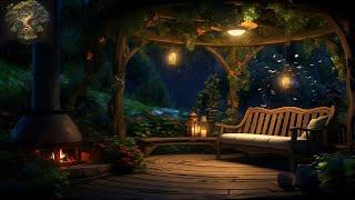  Cozy Forest Porch Ambience: Rain, Night Nature Sounds & Fireplace for Sleeping