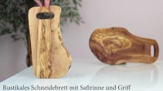 Rustikales Schneidebrett mit Saftrinne und Griff aus Olivenholz