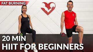 20 Min HIIT Workout for Beginners for Fat Loss - No Jumping No Repeat Easy Low Impact with Weights