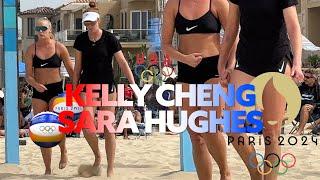 #paris2024 Kelly Cheng / Sara Hughes play #olympians April Ross /Alix Klineman before #2024Olympics