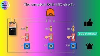 RGB LED circuit on breadboard. Red, Green, Blue 4 pin LED electronic circuit,Common cathode,colorful