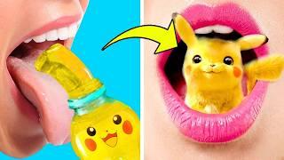 Pokemon One Color Food Challenge! Funny Food Hacks and 1 Color Snacks