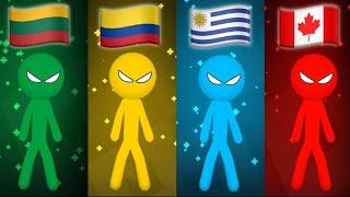 Lithuania vs Colombia vs Uruguay vs Canada in the game Stickman Party | INTERNATIONAL GAMES ️